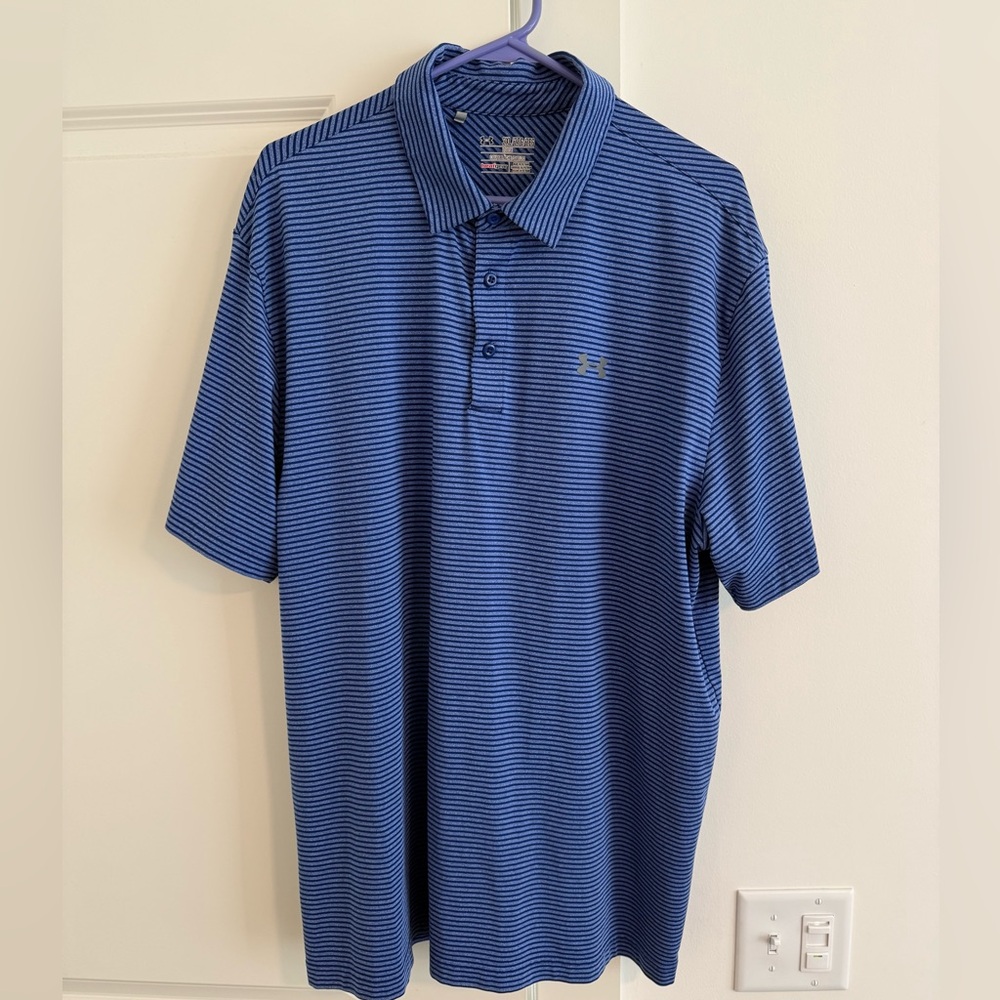 Mens Under Armour Golf Polo - Blue/Blue Stripes - 2XL